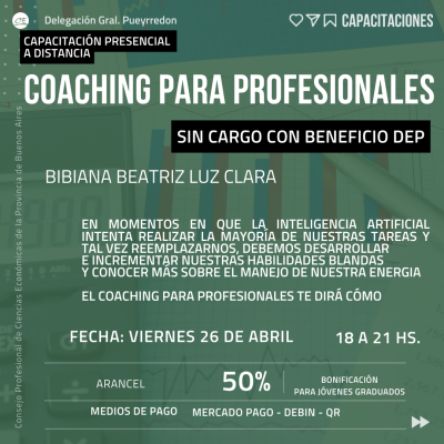 Taller Coaching para Profesionales, organizado por el Consejo de Ciencias Económicas de Buenos Aires - Delegación Gral. Pueyrredon